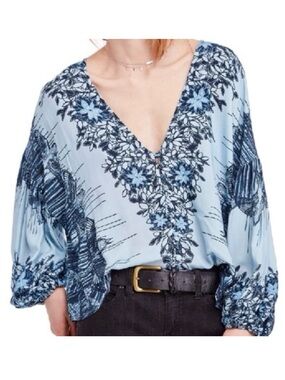 Free People Birds Of A Feather Blouse Women’s Size S Floral Button Front Peasant